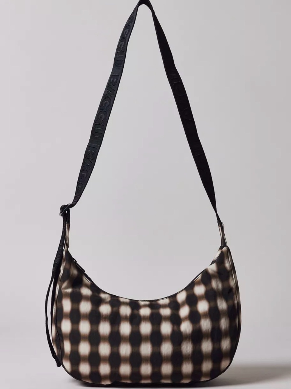 BAGGU Brown and Cream Crescent Crossbody Bag